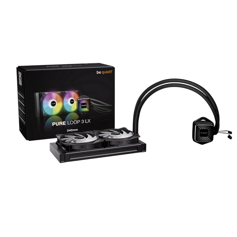 AIO Liquid cooling be quiet! AIO Liquid Cooling be quiet! "Pure Loop  3  LX 240mm" (15.4-35.2dB, 2x120mm, PWM, 2100RPM, 61.8 CFM, Pump:5500RPM, ARGB 1050g.)