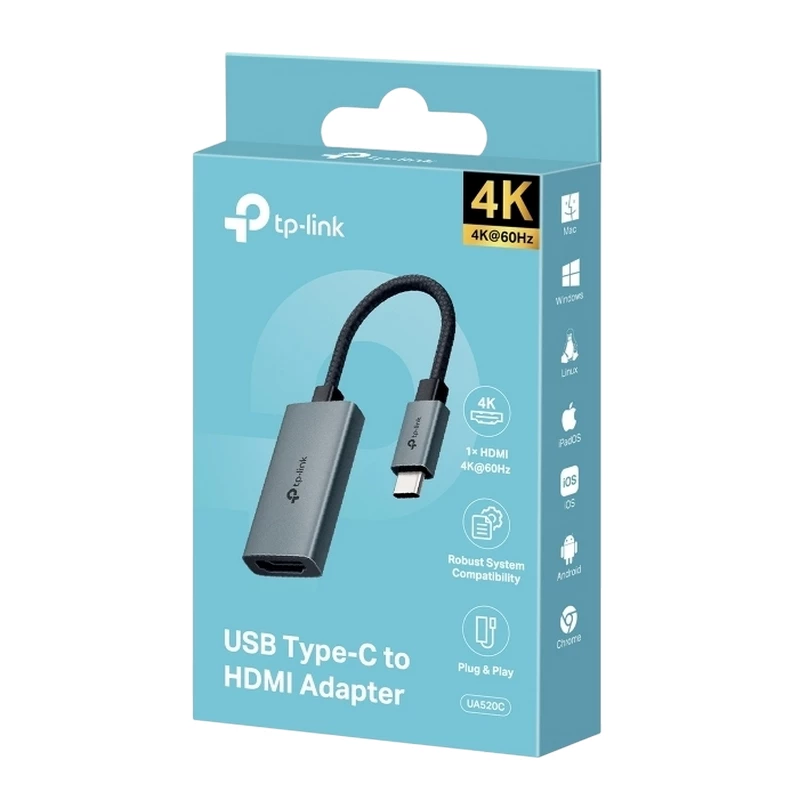 Кабель видео Cablexpert Adapter  Type-C to HDMI, TP-LINK "UA520C", 4K@60Hz