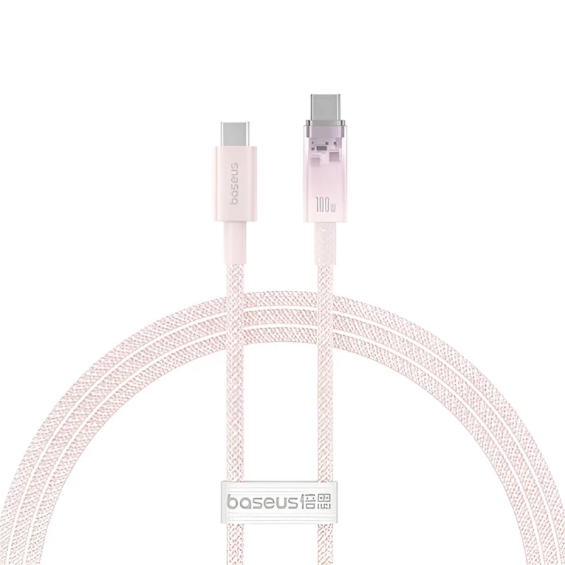 Cablu Baseus Baseus Cable Explorer Smart Temperature Type-C to Type-C 5A 100W 2m, Baby Pink