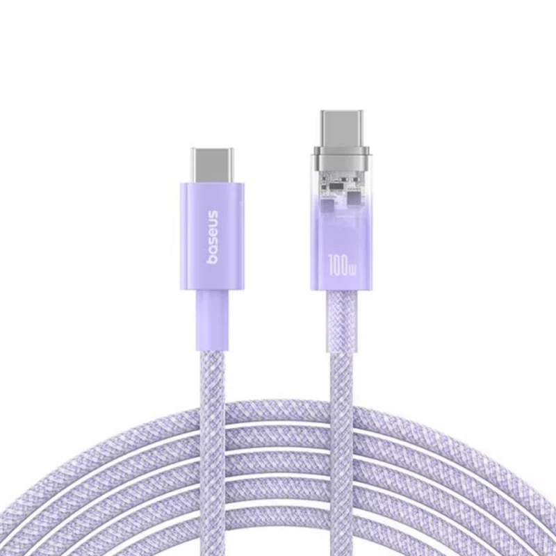 Cablu Baseus Baseus Cable Explorer Smart Temperature Type-C to Type-C 5A 100W 2m, Nebula Purple