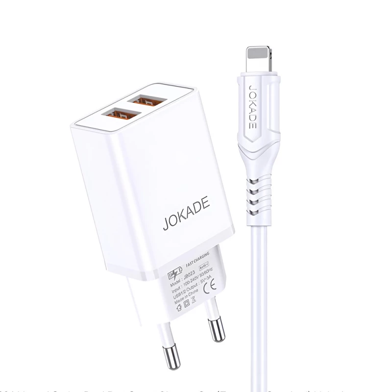Incarcator Jokade Jokade Wall Charger with Cable USB-A to Lightning Dual Port JB024 3A, White