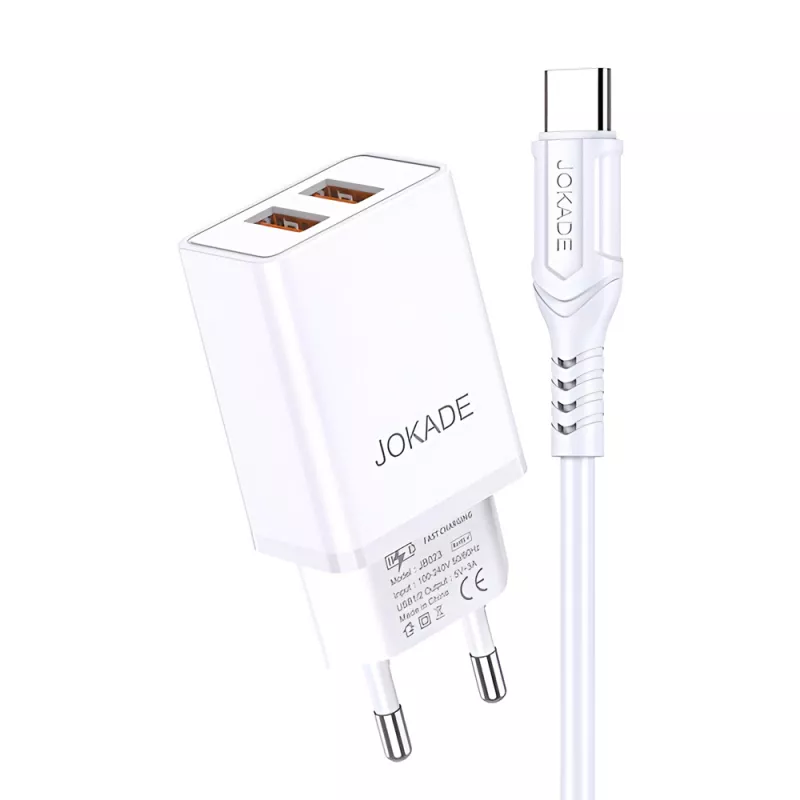 Incarcator Jokade Jokade Wall Charger with Cable USB-A to Type-C Dual Port JB024 3A, White