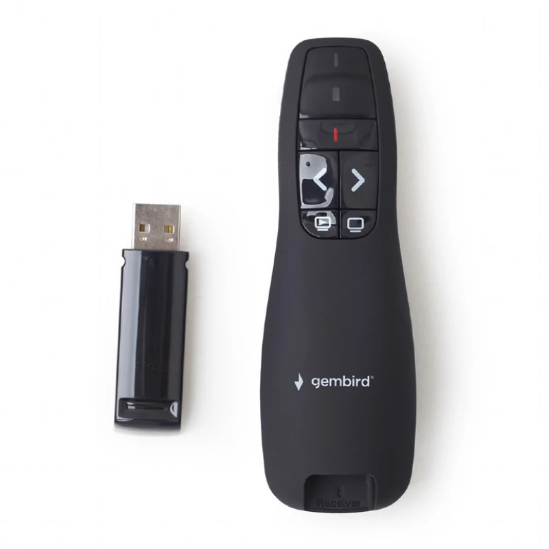 Prezentator GEMBIRD Gembird WP-L-12 Wireless presenter with laser pointer, Wireless 2.4 GHz, Power supply: 2 x AAA battery, up to 10 m, Net weight: 84 g