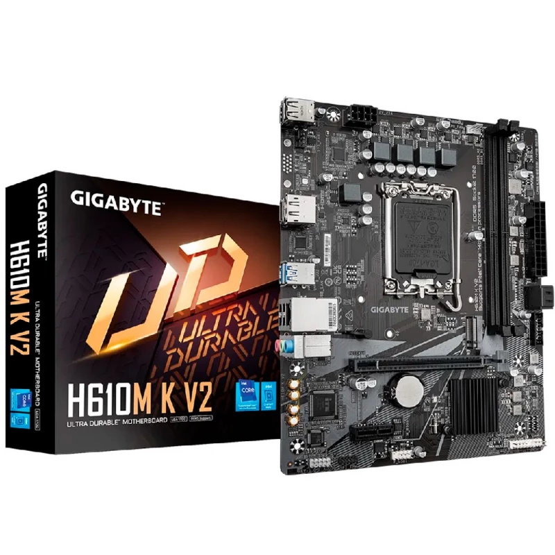 Материнская плата GIGABYTE GIGABYTE H610M K V2, Socket 1700, Intel® H610 (14/13/12th Gen CPU), Dual 2xDDR5-5600, HDMI, DP, CPU Intel graphics, 1xPCIe X16 4.0, 2xSATA3, 1xM.2, 1xPCIe X1, ALC897 7.1 HDA, 1xGbE LAN, 4xUSB3.2, mATX GA_H610M_K_V2