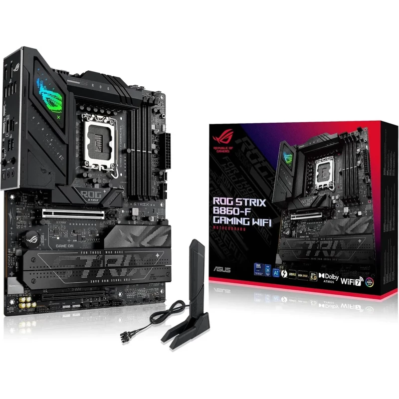 Placa de baza ASUS ASUS ROG STRIX B860-F GAMING WIFI Intel B860, LGA1851, Dual DDR5 9066+ MHz, PCIe 5.0 x16, PCIe 4.0 x16, DP/HDMI/Thunderbolt4 video/USB Type-C video, Intel SATA RAID, M.2 PCIe 5.0 x4, 3xM.2 slots PCIe 4.0 x4, SB 8-Ch., Wi-Fi 7 802.11be&BT5.4, 2.5Gb Et