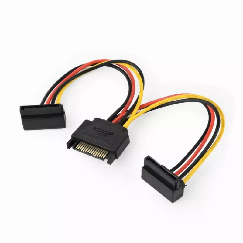 Cablu SATA GEMBIRD SATA Power Cable - 0.15m - Cablexpert CC-SATAM2F-02, SATA power splitter cable with angled output connectors, with single SATA male to 2 x SATA female connectors