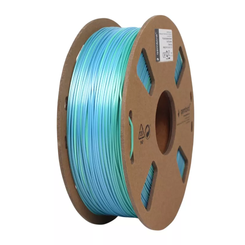 Филамент GEMBIRD PLA 1.75 mm   Filament Silk Rainbow Bllue/Green, 1 kg, Gembird, 3DP-PLA-SK-01-BG