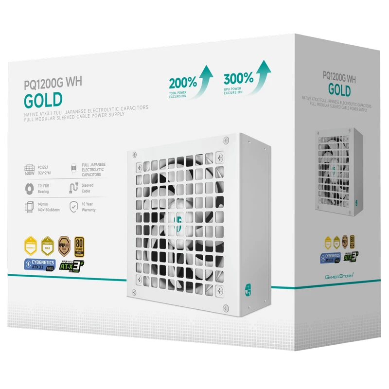 Блок питания ПК ASUS Power Supply ATX 1200W Deepcool GamerStorm PQ1200G WH, 80+ Gold, 120mm, Active PFC, LLC Half Bridge + DC/DC, ATX 3.1, Full Modular, Gen5 PCIe, White
