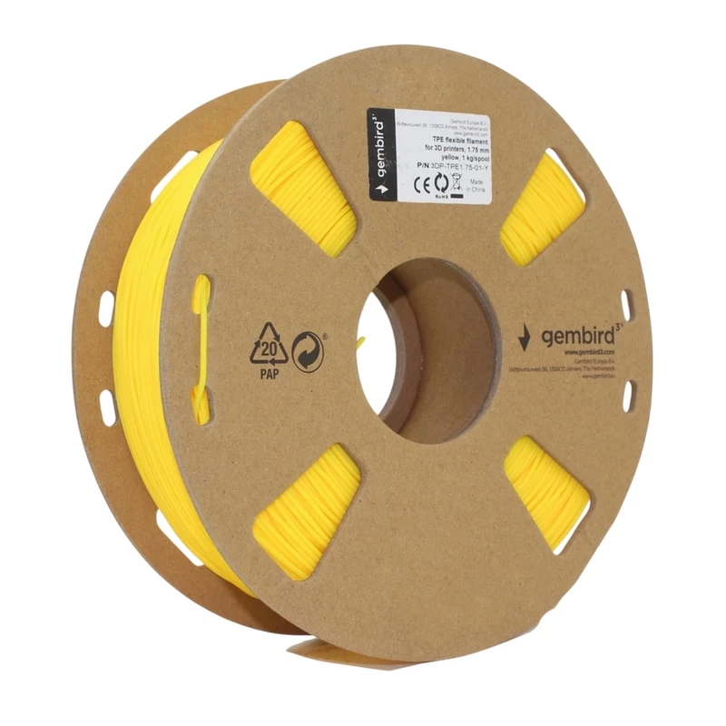 Filament GEMBIRD TPE 1.75 mm, Flexible Yellow Filament, 1 kg, Gembird 3DP-TPE1.75-01-Y