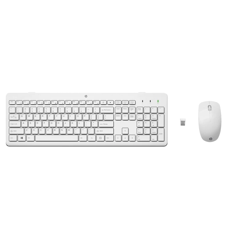 Kit (keyboard+mouse) HP Wireless Keyboard & Mouse HP 230, Full size; 3-zone layout, Low profile key travel; 2.5 mm, 1600dpi, 3 buttons, 2.4 GHz, 2xAAA/1xAA, Russian, White