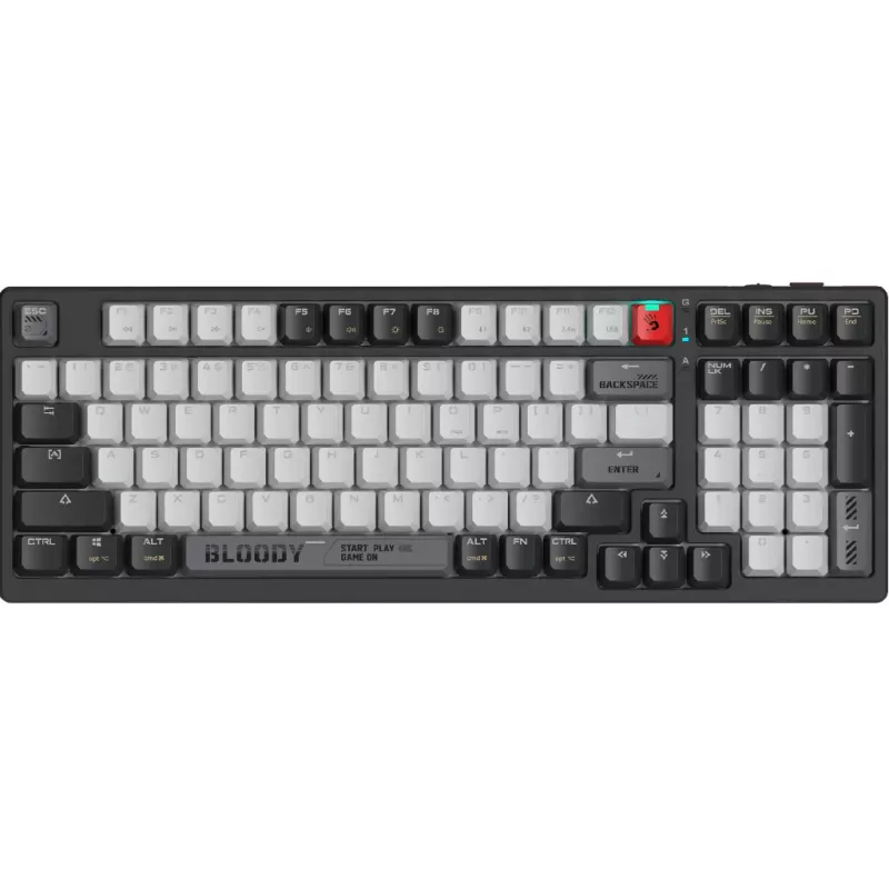 Gaming keyboard Bloody Gaming Wireless Keyboard Bloody WS98, Mechanical, BLMS Linear SW, 98-Keys, PBT Keycaps, Quiet Typing, RGB, Rechargeable, USB+BT+2.4Ghz, EN/RU, Grey