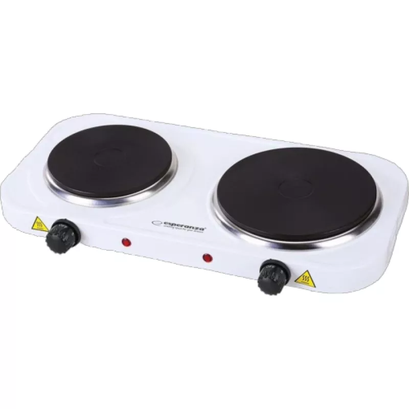 Plita electrica ESPERANZA Electric Hot Plate Esperanza YELLOWSTONE EKH014W White, 2500W (1x1500W, 1x1000W), 2 heating plates with a diameter of 18.8 cm and 15.5 cm, External dimensions of the oven: 48 x 23.5 x 7 cm, The length of the power cord: 0.75m, Smooth 5-step power reg