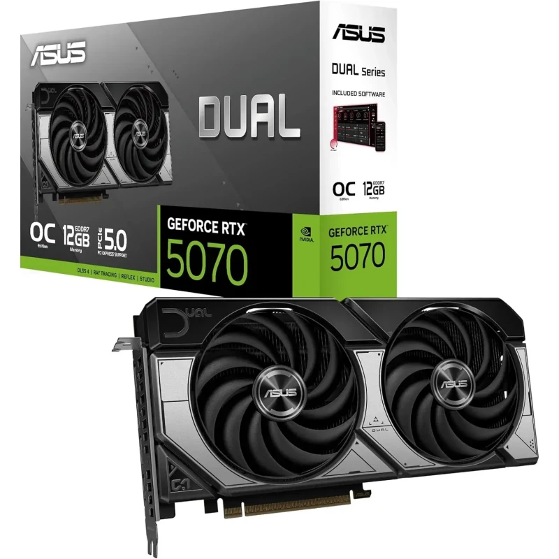 Placa video ASUS ASUS DUAL-RTX5070-O12G, GeForce RTX5070 12GB GDDR7, 192-bit, GPU/Mem speed 2572/28Gbps, PCI-Express 5.0, HDMI 2.1b/3xDisplay Port 2.1b (placa video/видеокарта)