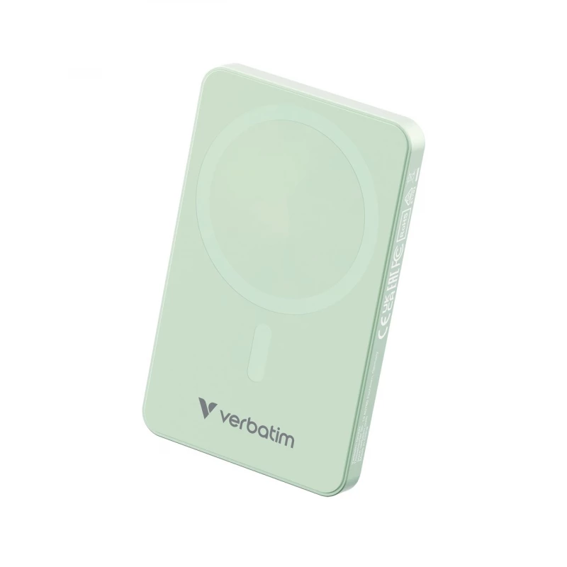 Power Bank VERBATIM 5000mAh Power bank - Verbatim Charge'n'Go Essentials Power Bank Magnetic Wireless 5000mAh, Slim Battery, Dual Charging Modes: 15W magnetic wireless and 20W USB-C PD, 126g, Green