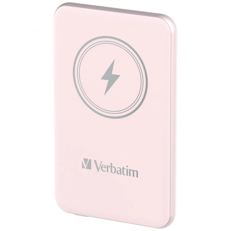 Power Bank VERBATIM 5000mAh Power bank - Verbatim Charge'n'Go Magnetic Wireless Power Bank, Super-slim body thickness – only 9.6mm, Dual Charging Modes: 15W magnetic wireless and 20W USB-C PD, 124g, Pink