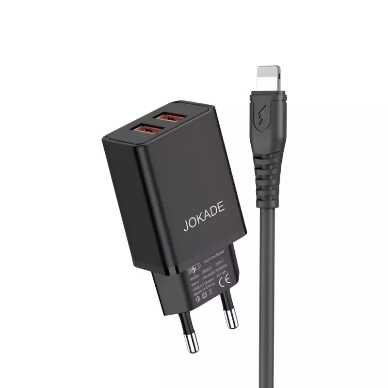 Incarcator Jokade Jokade Charger Liangzi Series 2*USB-A with Cable USB-A to Lightning 1m, Black