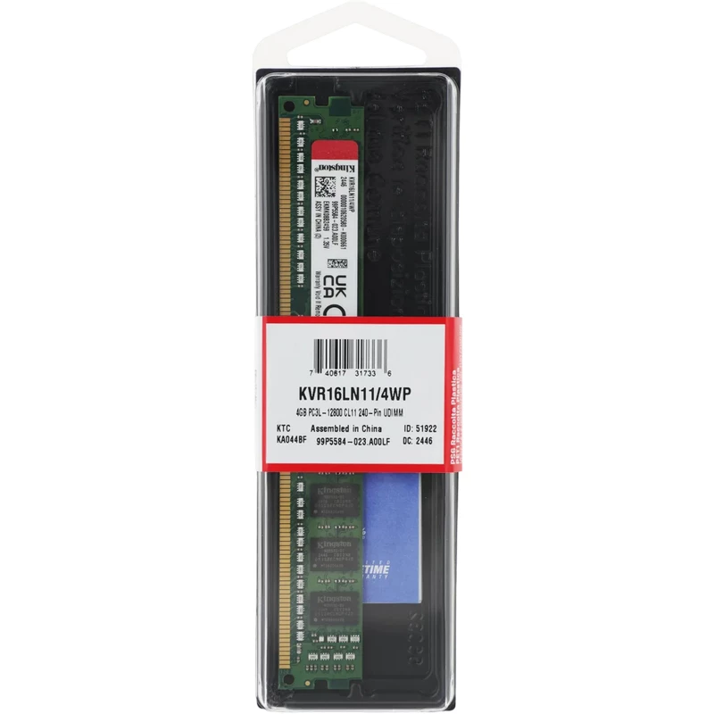 RAM KINGSTON .4GB DDR3- 1600MHz   Kingston ValueRAM (KVR16LN11/4WP), CL11, 1Rx8, 1.35V