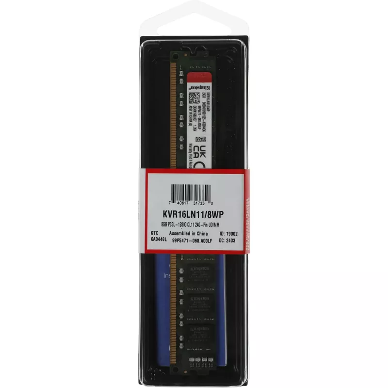 Модуль памяти KINGSTON .8GB DDR3- 1600MHz   Kingston ValueRAM (KVR16LN11/8WP), CL11, 2Rx8, 1.35V