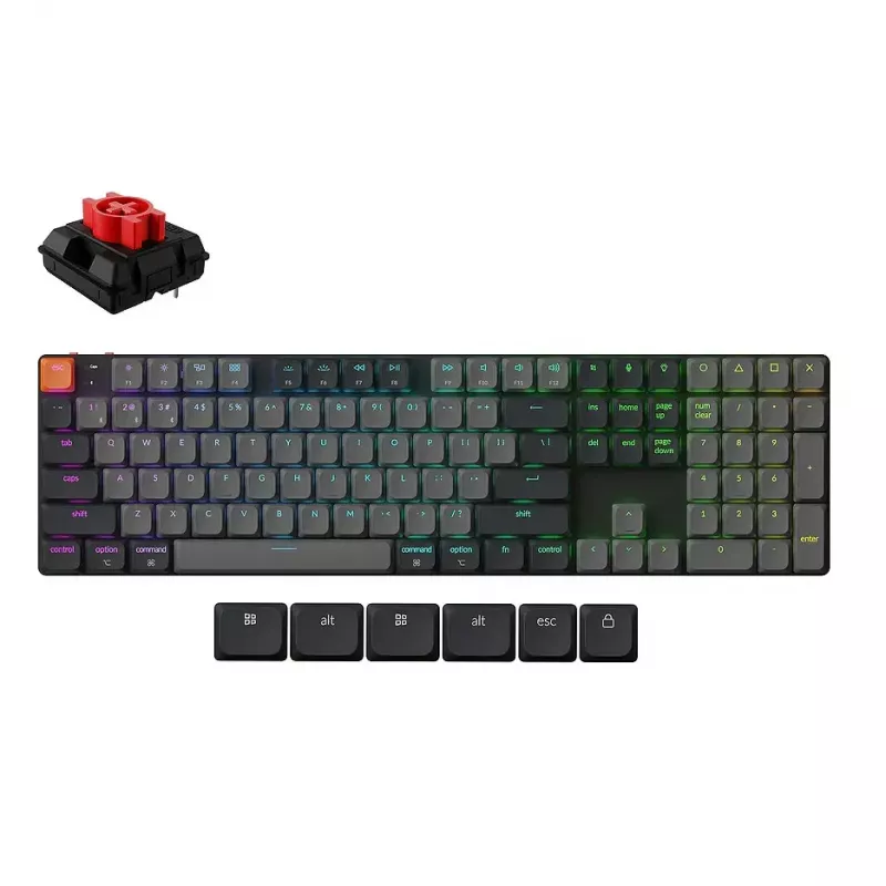 Keyboard Keychron Keychron K5 Version2 QMK Wireless Custom Mechanical Keyboard (K5X-H1), Ultra-slim, Full Size layout, RGB Backlight, Shine-Through Keycaps, Keychron Low-Profile Mechanical Red Switch, Hot-Swap, Bluetooth, USB Type-C, gamer (tastatura/клавиатура)