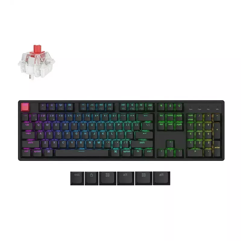 Keyboard Keychron Keychron K10 Version2 QMK Wireless Custom Mechanical Keyboard (K10X-J1), Full Size layout, RGB Backlight, Aluminium Frame,Shine-Through Keycaps, Keychron Super Switch Mechanical Red Switch, Hot-Swap, Bluetooth, USB Type-C, gamer (tastatura/клавиатура