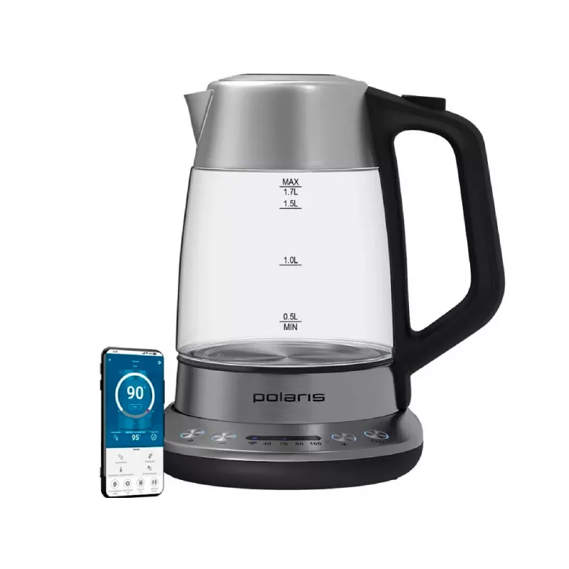 Электрочайник POLARIS Kettle Polaris PWK1775CGLD WIFI Volum 1,7 L Consum energie 2200 W Materialul carcasei Sticla Iluminare Da Indicator nivel apa Da Protectie Impotriva functionarii fara apa Da