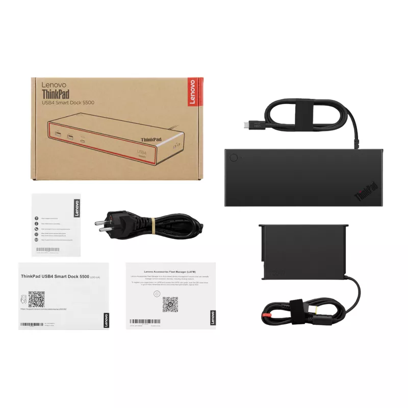 Sursa de alimentare PC LENOVO Lenovo ThinkPad USB4 Smart Dock 5500, 2xUSB-A 3.2G2(12W),2xUSB-A 3.2 G2(4.5W),2xUSB-C 3.2G2(7.5W),2xDP1.4, 1xRJ45(1Gb),1xHDMI 2.1, Output Power 100W