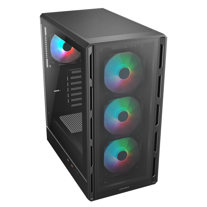 Корпус без БП Cougar Case ATX Cougar Airface Pure RGB w/o PSU 3x120front 1x120rear RGB fixed Tempered Glass LED controller 2xUSB3.0 1xUSB-C 2x2.5" 2x3.5" RGB Button, Black