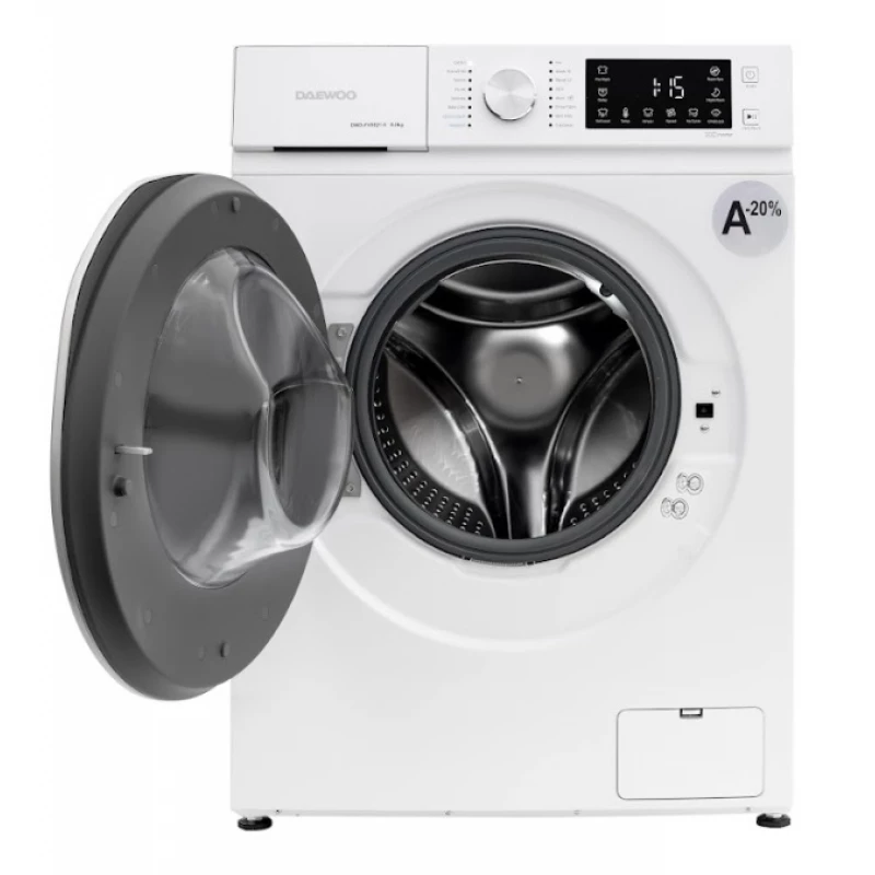 Стиральная машина DAEWOO Masina de spalat rufe Daewoo DWD-FV5021-5,  8 kg / 1200rpm, 48cm, clasa A, motor inverter, Display, usa dubla neagra, 16 program, Alb