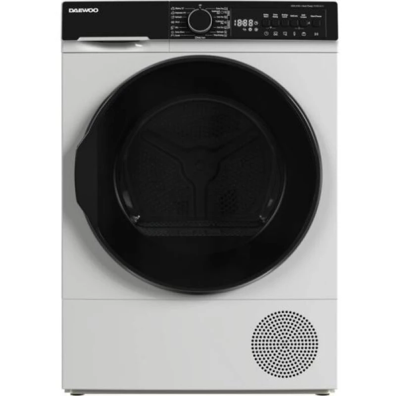 Стиральная машина DAEWOO Uscator de rufe Daewoo DDR-XV9A/C,  9 kg,  Clasa C, Control electronic, Pompa de caldura, Sistem de uscare cu senzor, Afisaj LED, WI-FI, Panou T2 negru + usa XXL neagra, ChildLock, 15 programe, Alb