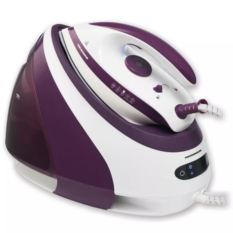 Паровая гладильная система Heinner Гладильная станция (с бойлером) Heinner HIS-D30071X 3000 Вт (бойлер 1600 Вт + утюг 1400 Вт), съемный резервуар для воды: 1,8 л, керамическая подошва, функция автоматической остановкия или Drip-Stop Фиолетовый