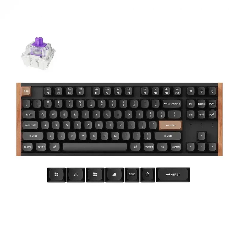 Клавиатура Keychron Keychron K8 HE QMK Wireless Magnetic Switch Custom Keyboard (K8H-F1), Special Edition Aluminum + Wood Frame, 80% TKL layout, RGB Backlight, Gateron Double-Rail Magnetic Nebula Switch, Hot-Swap, 2.4GHz&Bluetooth, USB Type-C, gamer (tastatura/клавиатур