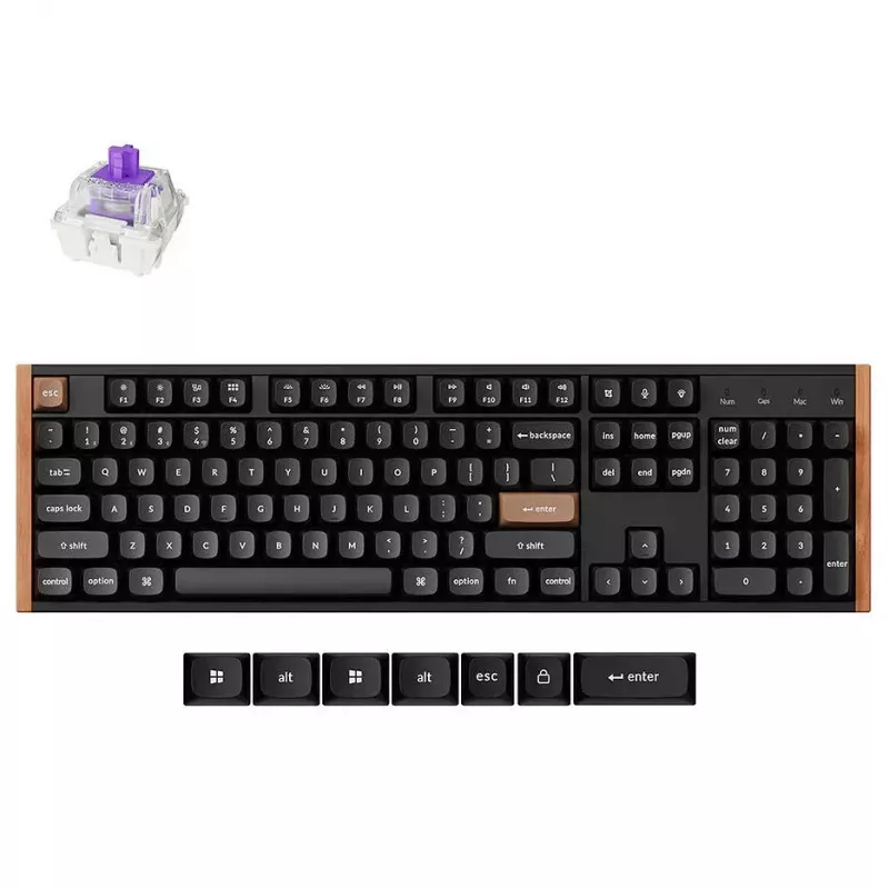 Keyboard Keychron Keychron K10 HE QMK Wireless Magnetic Switch Custom Keyboard (K10H-F1), Special Edition Aluminum+Wood Frame, Full Size layout, RGB Backlight, Gateron Double-Rail Magnetic Nebula Switch, Hot-Swap, 2.4GHz&Bluetooth, USB Type-C, gamer (tastatura/клавиат