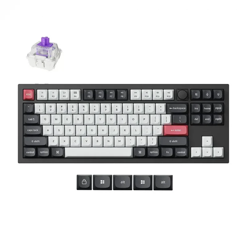 Gaming keyboard Keychron Keychron Q3 HE QMK Wireless Custom Full-Metal Mechanical Keyboard (Q3H-M1), Carbon Black, 80% TKL layout, Knob, RGB Backlight, Gateron Double-Rail Magnetic Nebula Switch, Hot-Swap, 2.4GHz&Bluetooth, USB Type-C, gamer (tastatura/клавиатура)
