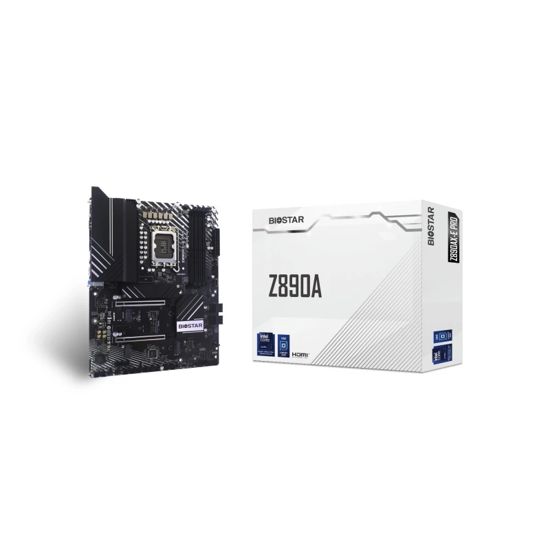 Placa de baza BIOSTAR BIOSTAR Z890AX-E PRO, Socket 1851, 14Phases, Intel® Z890 (Ultra 2 Series CPU), CPU graphics, 2xHDMI, DP, Dual 4xDDR5-9066, 2xPCIe X16 5.0, 4xSATA3, RAID, 4xM.2 5.0, 2xPCIe X1, 1xWiFi M.2 Key E, ALC1220, 2.5GbE LAN, 2xUSB-C 3.2Gen2, 9xUSB3.2Gen2, Vivi