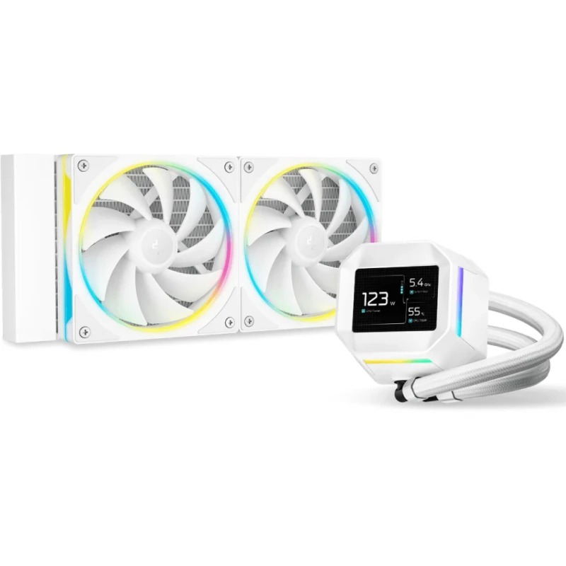 AIO Liquid cooling DEEPCOOL DEEPCOOL Liquid Cooler ”LM240 WH”, 240mm radiator, Anti-Leak Technology, Socket LGA1851/1700/1200/115x & AM5/AM4, up to 250W, 2x120mm FL12 SE ARGB PWM fans, 2.4” IPS Screen, Fans: 400~2400rpm, 