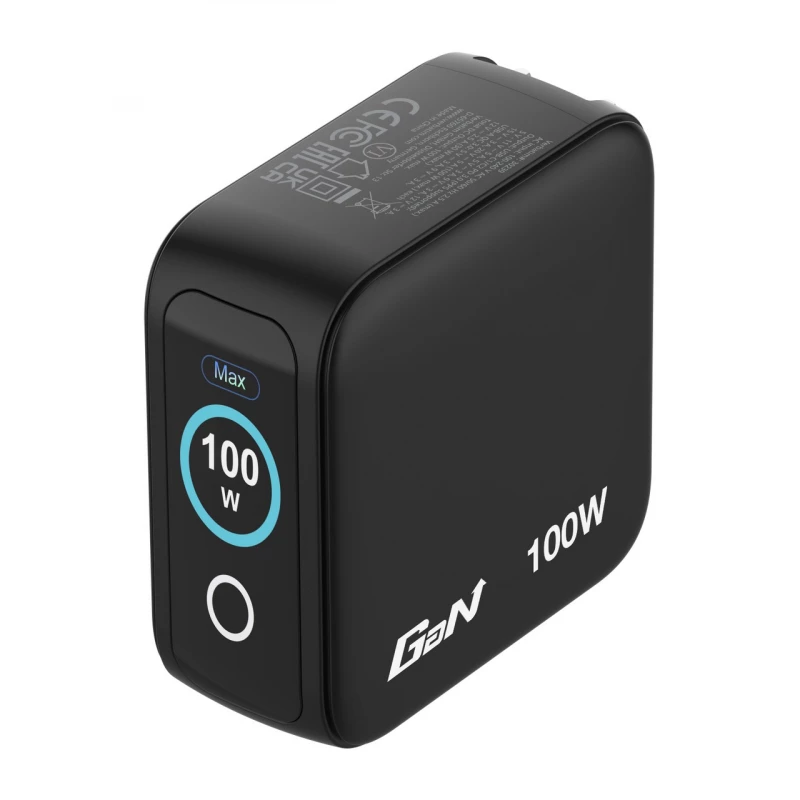 Încarcator VERBATIM USB Charger VERBATIM Mini GaN Charger with Display 100W, 3 output ports: 2 x USB-C PD up to 100W,  1 x USB-A QC 3.0 up to 30W, US plug with EU and UK adaptors, fireproof material, black