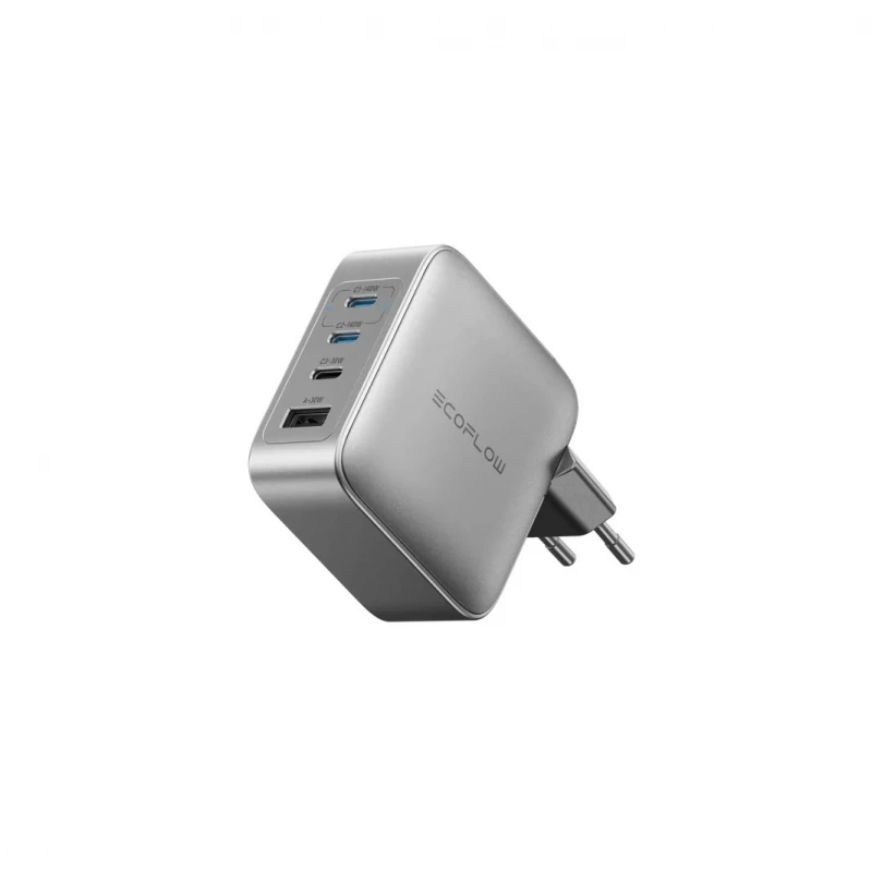 Зарядное устройство EcoFlow EcoFlow RAPID Pro Charger 140W, GaN, 4 output ports: 3 x USB-C and 1 x USB-A 30W, 4-in-1 Multi-device Charger, fireproof material, 220g, silver