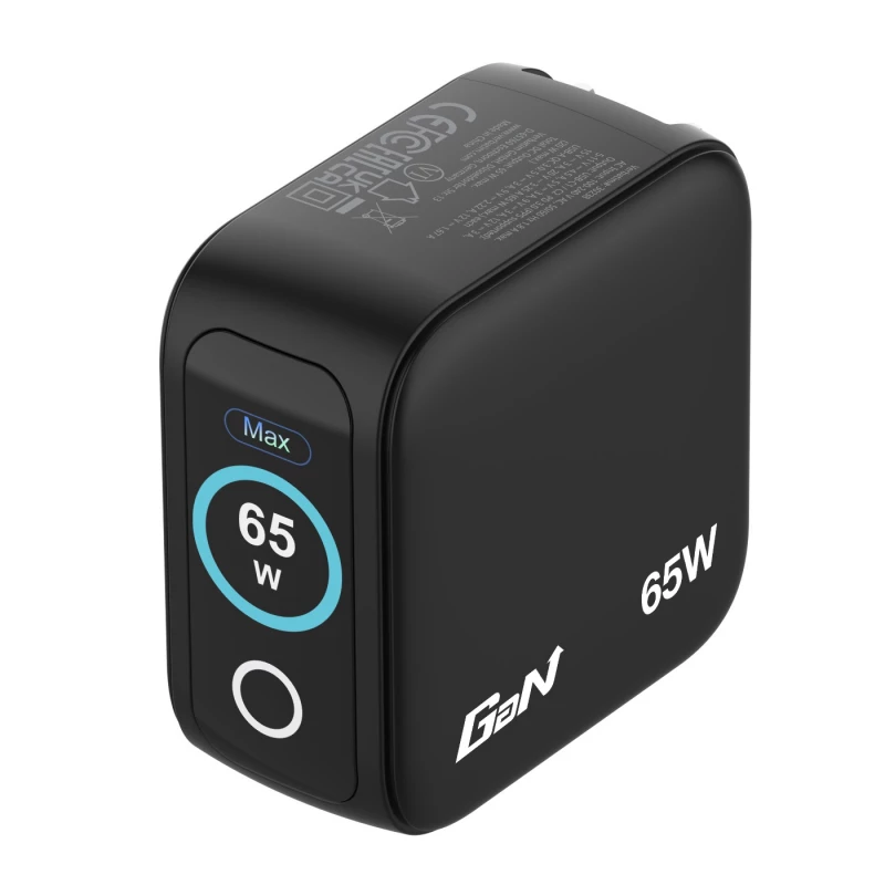 Încarcator VERBATIM USB Charger VERBATIM Mini GaN Charger with Display 65W, 3 output ports: 2 x USB-C PD up to 65W,  1 x USB-A QC 3.0 up to 20W, US plug with EU and UK adaptors, fireproof material, black