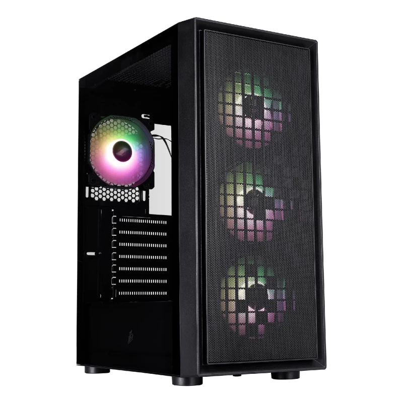 Carcasa fara PSU 1STPLAYER Case 1STPLAYER GO6 BLACK, ATX w/o PSU, Tempered Glass Side Panel, Metal Mesh Front, FS7 ARGB fans (3Front), FS7 ARGB fan (1Rear), MB Synchro, 3.5” HDD: +2.5” SSD: 2, USB3.0*1+USB2.0*2+HD AUDIO, Bottom Mount PSU, SPCC 0.5mm, Black