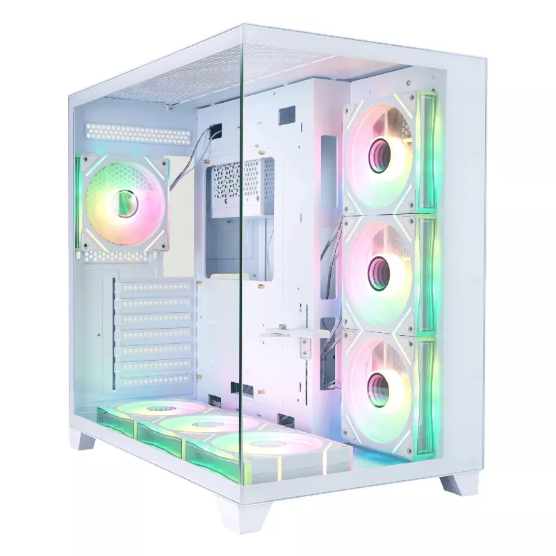 Carcasa fara PSU 1STPLAYER Case 1STPLAYER MV8-TP WHITE, ATX w/o PSU, 3mm Double-Sided tempered glass Front & Side panels, F7R-W ARGB fan (3 front side), F7-W ARGB fan (1rear), MB Synchro, 2x2.5”/1x3.5”, Front/Top 360mm Cooling, 0.7mm steel structure, USB 3.0*2+USB 2.0*1, HD AU