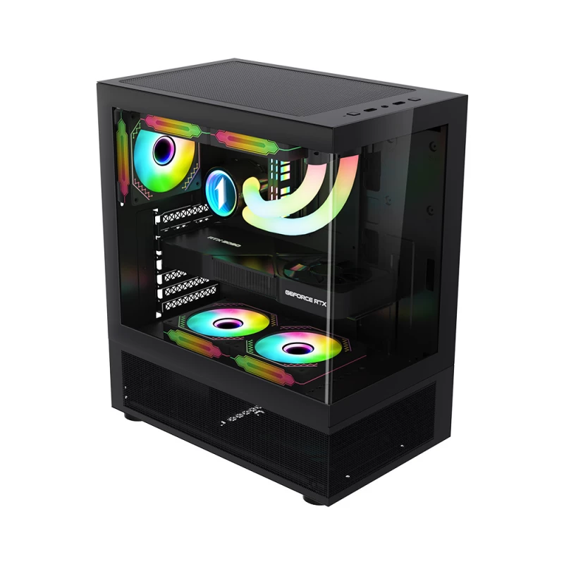 Carcasa fara PSU 1STPLAYER Case 1STPLAYER Mi7-A BLACK, ATX w/o PSU, Double Sided Panoramic Glass, F&S Hybrid Panels, FBR ARGB fan (2bottom), FB ARGB fan (1rear), C4(HUB+Remote), MB Synchro, 3.5” HDD: 1+2.5” SSD: 2, USB3.0*1+USB2.0*1+HD AUDIO, SPCC 0.5mm, Black