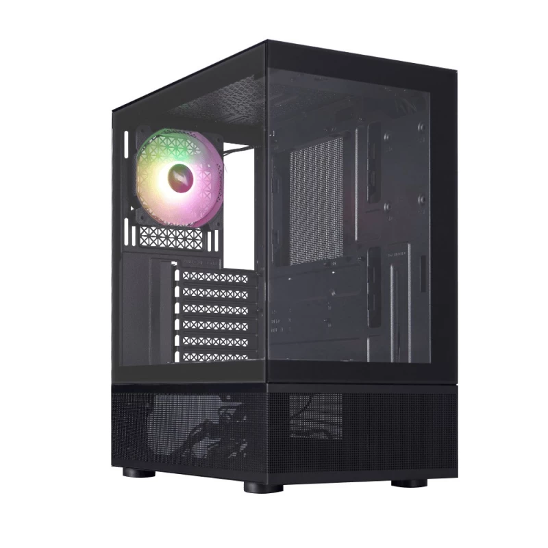 Carcasa fara PSU 1STPLAYER Case 1STPLAYER Mi7-A BLACK, ATX w/o PSU, Double Sided Panoramic Glass, Hybrid Side & Front TG Panels, F7R ARGB fan (2bottom), F7 ARGB fan (1rear), MB Synchro, 3.5” HDD: 1+2.5” SSD: 2, USB3.0*1+USB2.0*1+HD AUDIO, Bottom Mount PSU, SPCC 0.5mm, Black