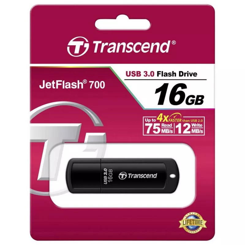 Флешка TRANSCEND JETFLASH 700, 16GB, USB3.0 Black,  Classic